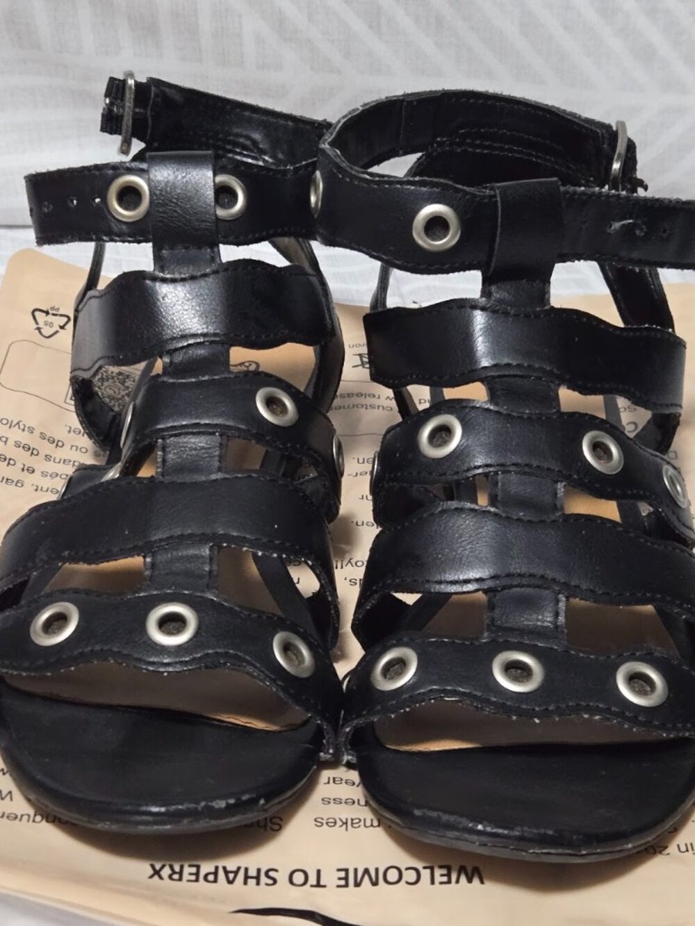 Y2K Brash Black Grommet Eyelet Strappy Gladiator Sandals 6